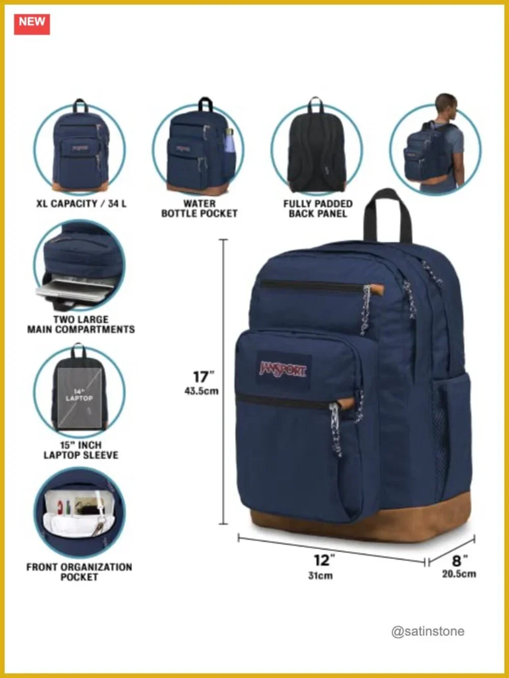 Laptop Backpack with 15-Inch Sleeve, Ergonomic Straps
